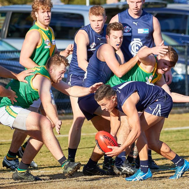 Adrian Ficorilli hunts the ball on Saturday. Picture: Hotker’s Footy Photos