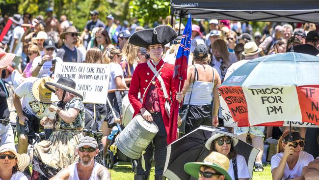 The Freedom Rally in the Brisbane CBD on Saturday. Picture: Richard Walker