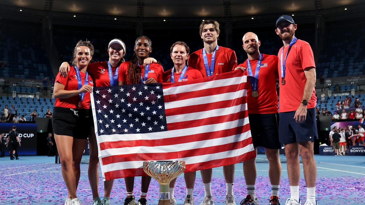 Collins (second from left) was part of the US side at this year’s United Cup, although she didn’t play. (Photo by Brendon Thorne/Getty Images)