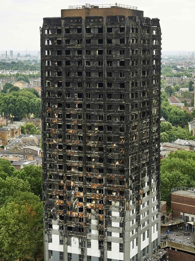 The remains of the Grenfell Tower block in north Kensington, west London on June 22, 2017. Picture: AFP PHOTO / NIKLAS HALLE'N