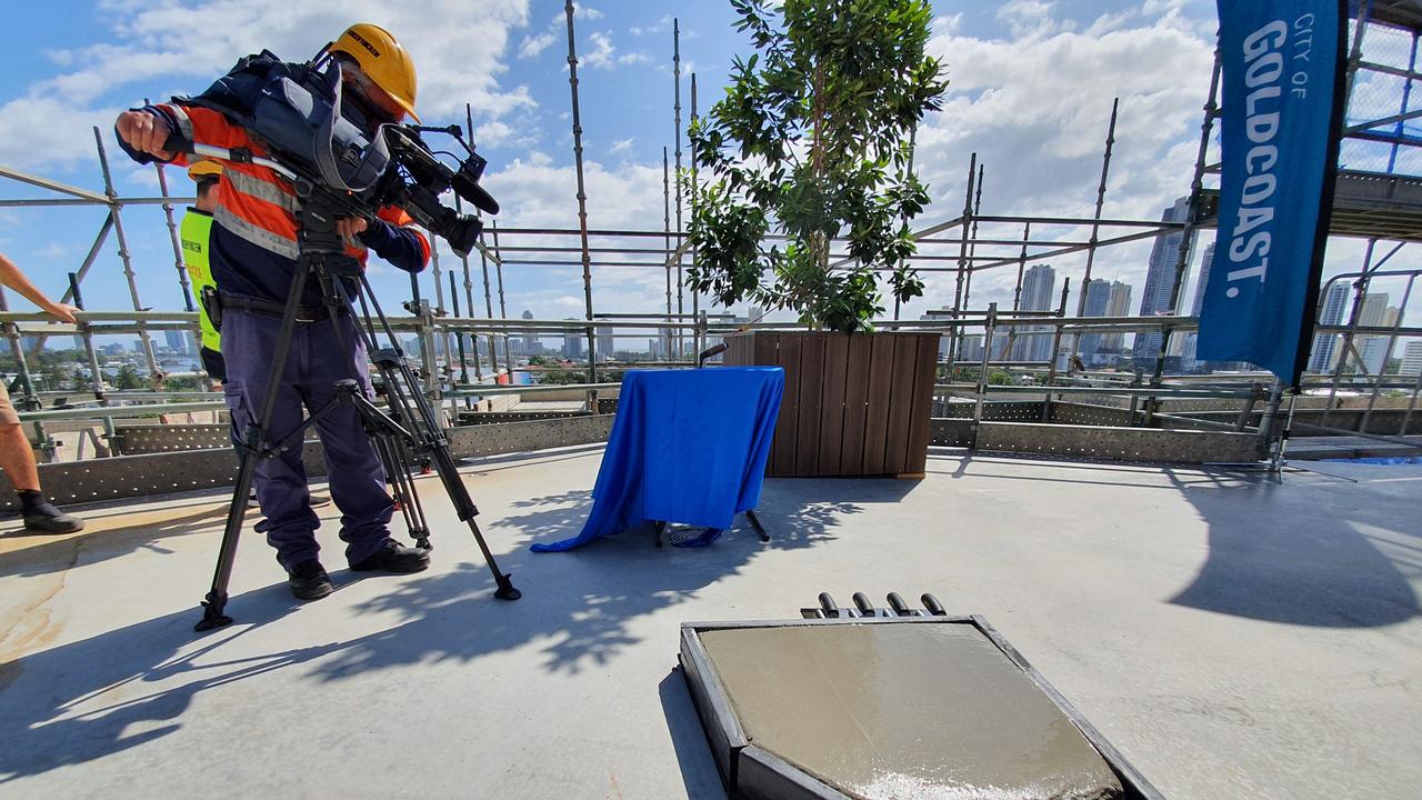 The last bit on concrete to be filled on top of the new gallery. Picture: Luke Mortimer