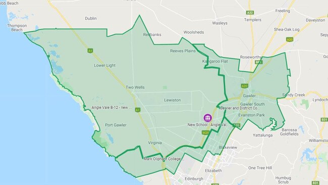 The proposed school zones for the new Angle Vale birth-to-Year 12 school