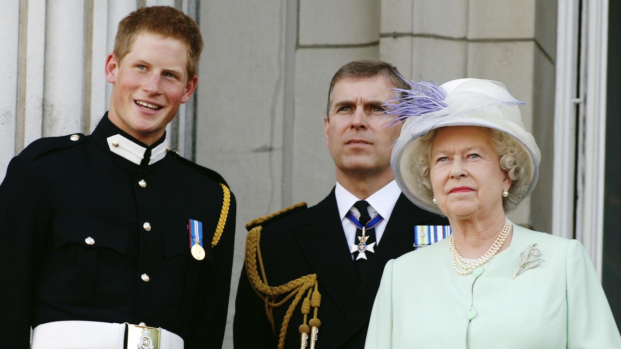 Prince Harry, Prince Andrew and Queen Elizabeth in 2005. Picture: Anwar Hussein/Getty Images
