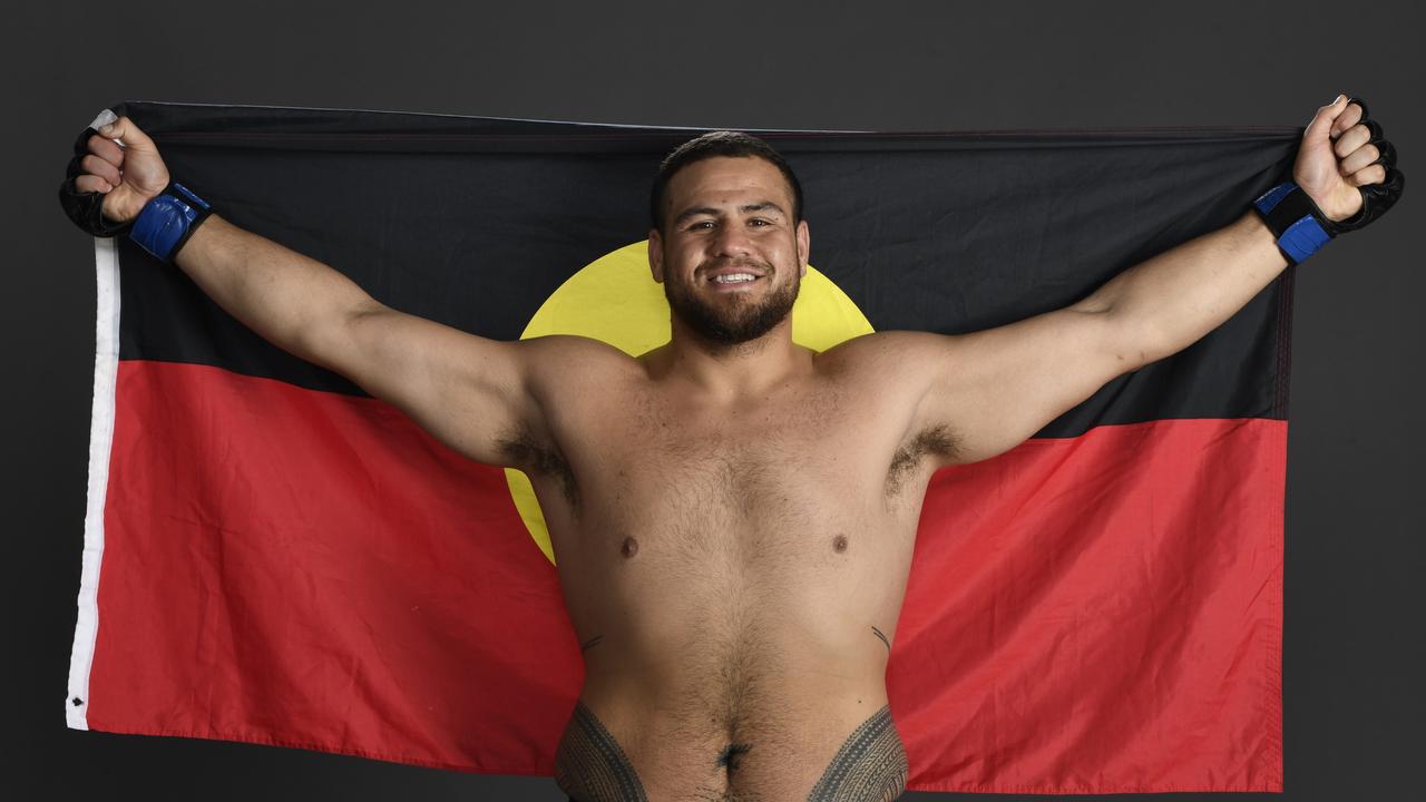 Australian UFC fighter Tai Tuivasa., ABU DHABI, UNITED ARAB EMIRATES – OCTOBER 24: Tai Tuivasa of Australia poses for a portrait backstage during the UFC 254 event on October 24, 2020 on UFC Fight Island, Abu Dhabi, United Arab Emirates. (Photo by Mike Roach/Zuffa LLC via Getty Images)