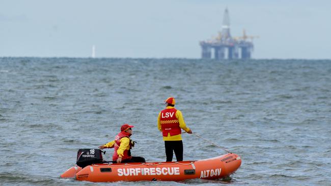 Authorities continue the search for a woman who went missing while snorkelling at Altona beach on Saturday. Picture: Andrew Henshaw