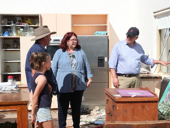 16/04/2021: Prime minister Scott Morrison inspects the devastation and meets residents of cyclone ravaged Kalbarri, Western Australian. [chasing names]. PIC: Adam Taylor / PMO