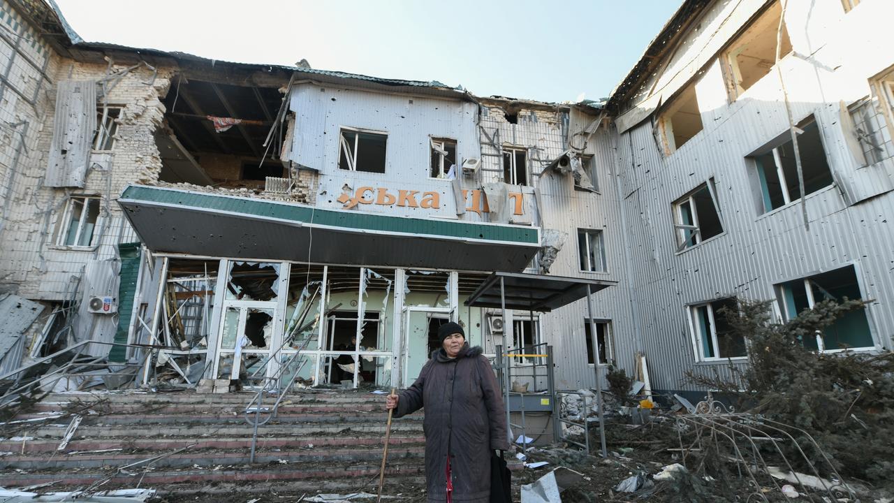 view of a damaged hospital as civilians continue to hide in a bomb shelter under the hospital amid Russian-Ukrainian conflict in the city of Volnovakha, Donetsk Oblast, Ukraine. Picture: Anadolu Agency via Getty Images