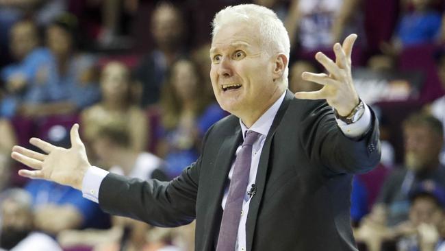 Sydney Kings coach Andrew Gaze not happy with a call.