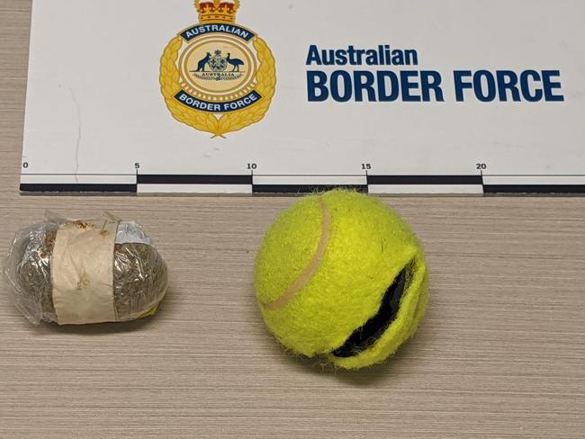 A tennis ball filled with cannabis thrown into a detention centre. Picture: Supplied by the Australian Border Force