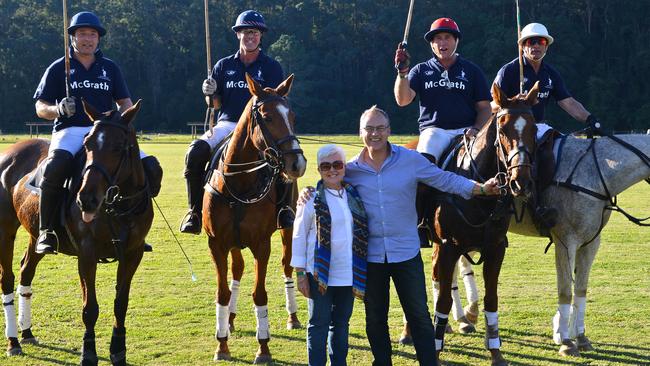 Andrew Williams, second from right, with McGrath Estate Agents Principal Trevor Jones and Patricia Box and the McGrath Polo Team, from left, Mike McKechnie, Scott Kennedy Green and Vince Ferraro. Picture: Peter Nicholls (Peterazzi Photography)