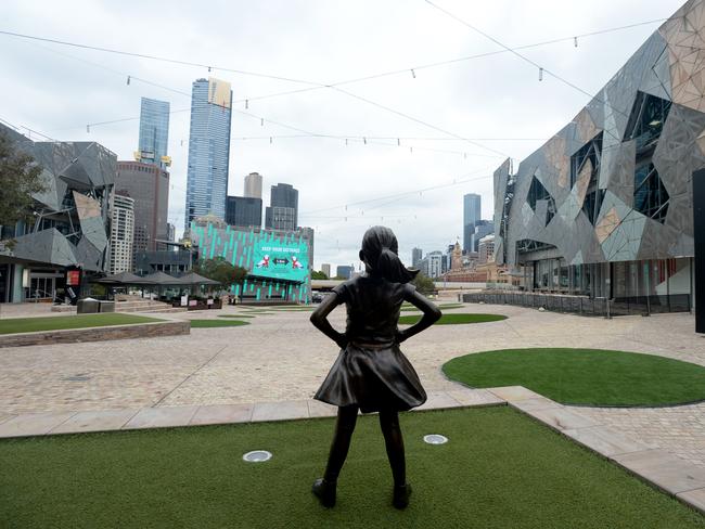 MELBOURNE, AUSTRALIA - NewsWire Photos FEBRUARY 15, 2021: Federation Square is deserted during the current COVID lockdown. Picture: NCA NewsWire / Andrew Henshaw