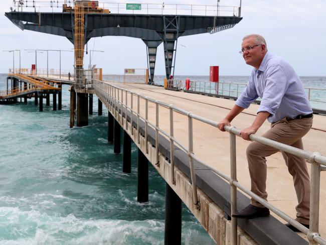 06/03/2019: Prime Minister Scott Morrison stands at Flying Fish Cove wharf on Christmas Island - the place where thousands of refugees have disembarked after being intercepted at sea trying to reach Australia. PIC: Adam Taylor