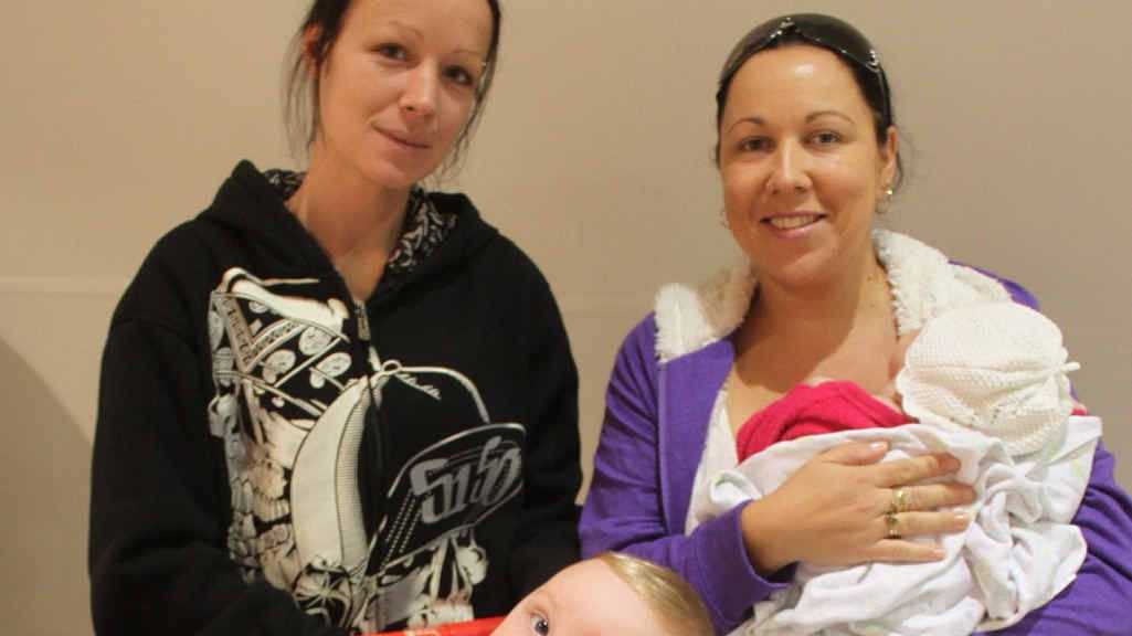 BARGAIN HUNTERS: Michelle Rixon and Alicia Mather with their babies Luka Daniel Rixon and Angel Shirley Rixon, say they don’t find groceries in Rockhampton to be too expensive. Picture: Amy Haydock