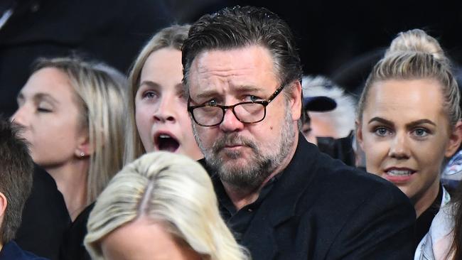 Russell Crowe courtside at Thursday night’s game. Picture: Getty Images