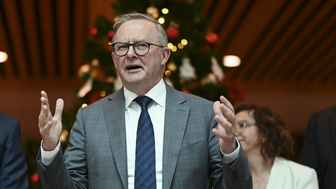 Prime Minister Anthony Albanese was joined by other MPsannouncing the 11th Annual Kmart Wishing Tree at Parliament House in Canberra. Picture: NCA NewsWire/Martin Ollman