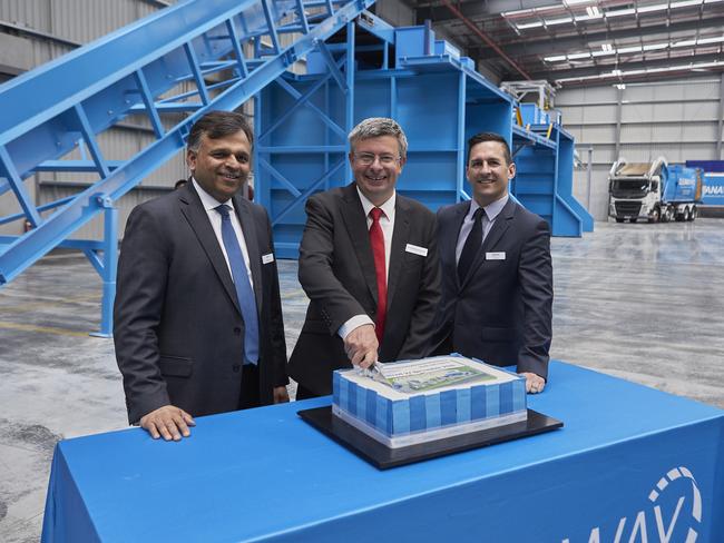 Vik Bansal, CEO, Cleanaway, Cr Matthew Kirwan, Clete Elms, General Manager, Solid Waste Services Victoria at the opening of green organic and kitchen organic processing facility in Dandenong South