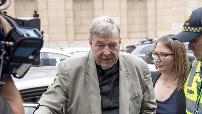 Cardinal George Pell arrives at the County Court in Melbourne. Picture: AP