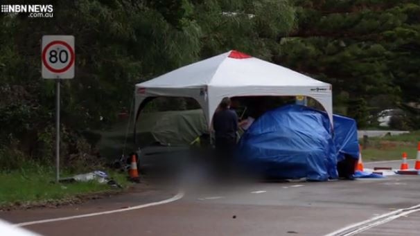 The scene of a fatal crash on Budgewoi Rd, Budgewoi, where a driver, Rebecca Grattidge, allegedly ploughed into another car killing Dorothy Slade, 81. Picture: NBN News