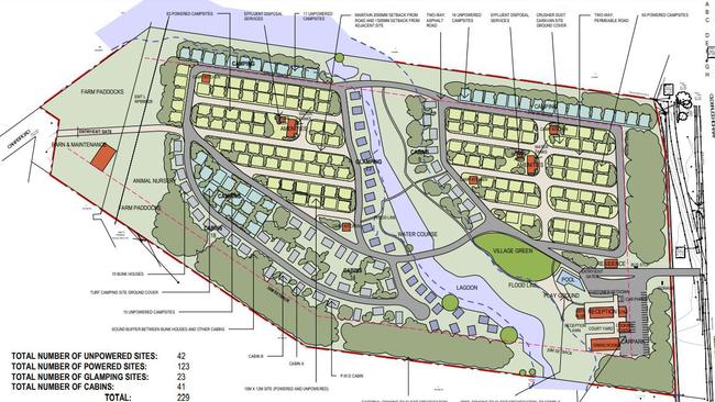 The original plans of the proposed Koongalba Rural Retreat Tourist Park on an almost 15-hectare property. Picture: Ken Down Architects