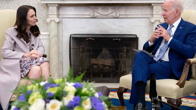 US President Joe Biden meets with Prime Minister Jacinda Ardern in the Oval Office. Picture: AFP.