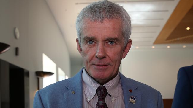 Malcolm Roberts with Senator Pauline Hanson during a press conference at Parliament House in Canberra. Picture Gary Ramage