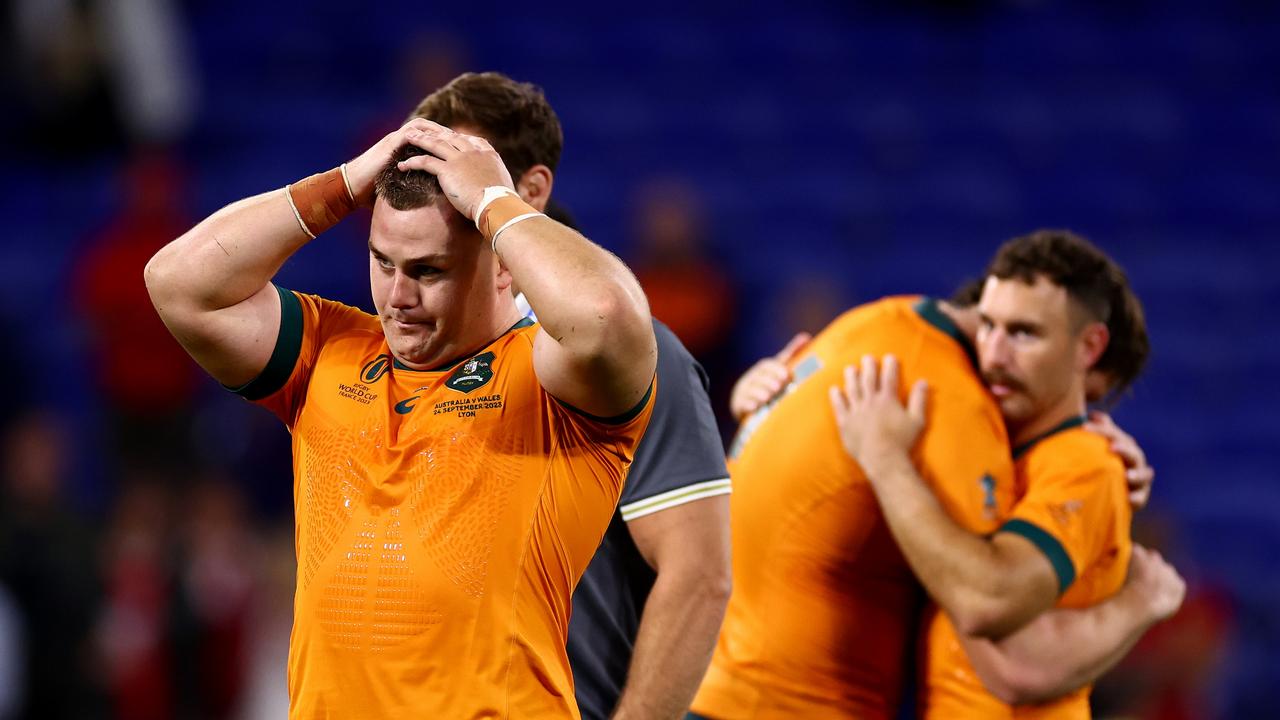 Blake Schoupp (left) at full-time of the horror show against Wales. (Photo by Chris Hyde/Getty Images)