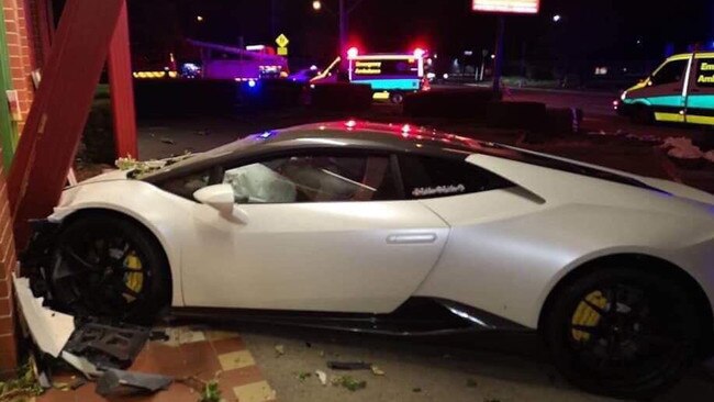 Alexander Campbell’s Lamborghini, which slid off the road and hit Sophia and her best friend Jordyn. Picture: Supplied