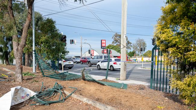 The truck ploughed through the fence. Picture: Thomas Lisson