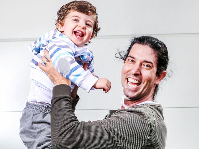 Story on dads who play with their kids a lot grow up to have more self control.Dad Ben McHutchison with his two-year-old son Ivar.Picture: NIGEL HALLETT*** BEN *** 0422606282 ****