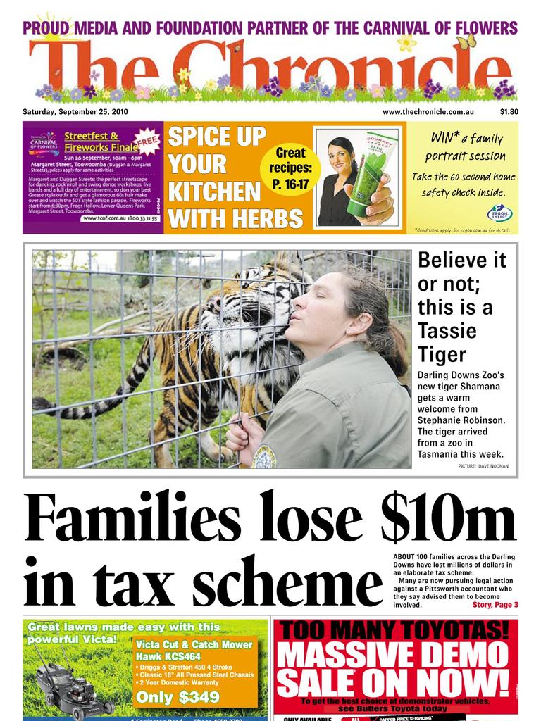 Front pages from The Toowoomba Chronicle in 2010.