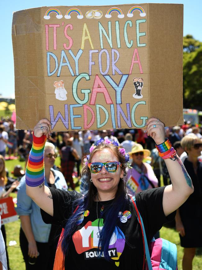 A supporter makes her point. Picture: AAP