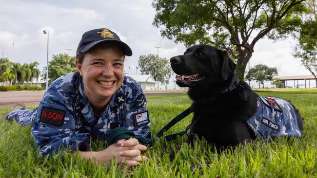 Chaplain Karen Haynes and Connie at the RAAF Darwin. Picture: Pema Tamang Pakhrin