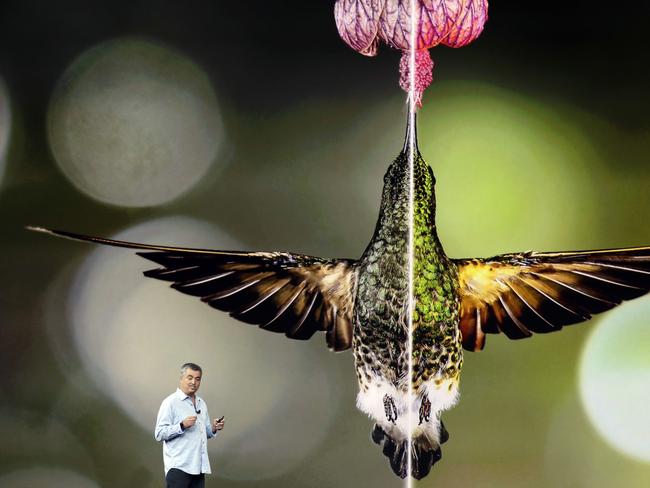 Eddy Cue, Apple's senior vice president of internet software, shows the quality of the new Apple TV product. Picture: AP