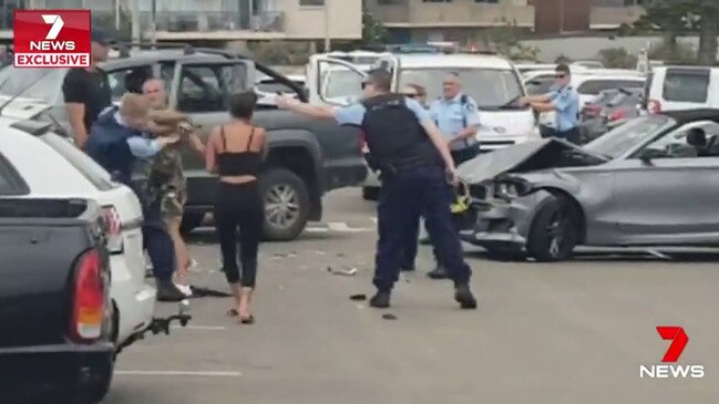 Tyson Dellosta was jailed for his part in a wild brawl with arresting police in the car park at Dee Why Beach on News Year Eve in 2018. Picture: 7 News