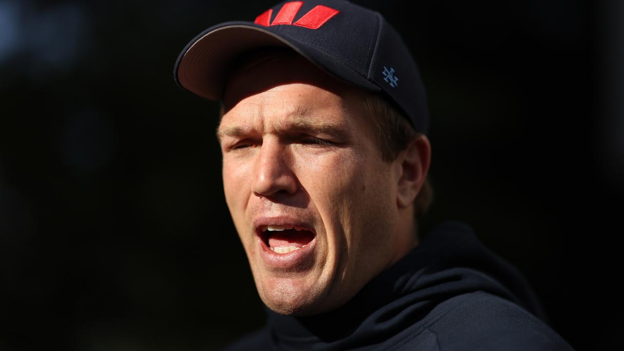 SYDNEY, AUSTRALIA - JUNE 04: NSW Blues captain Jake Trbojevic speaks to the media during a New South Wales Blues State of Origin Media Session at Pullman at Sydney Olympic Park on June 04, 2024 in Sydney, Australia. (Photo by Mark Metcalfe/Getty Images)