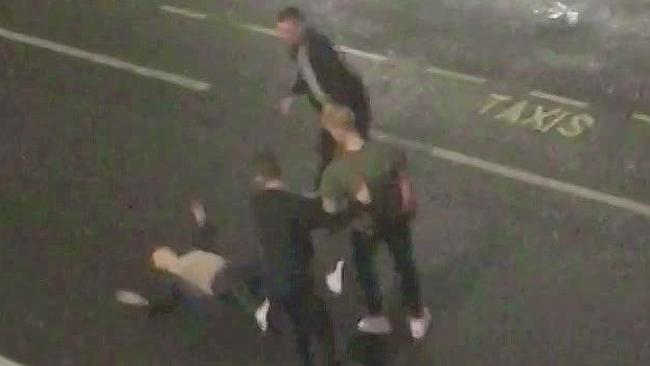 CCTV of Ben Stokes fighting with two men in a Bristol Street. Picture via The Sun