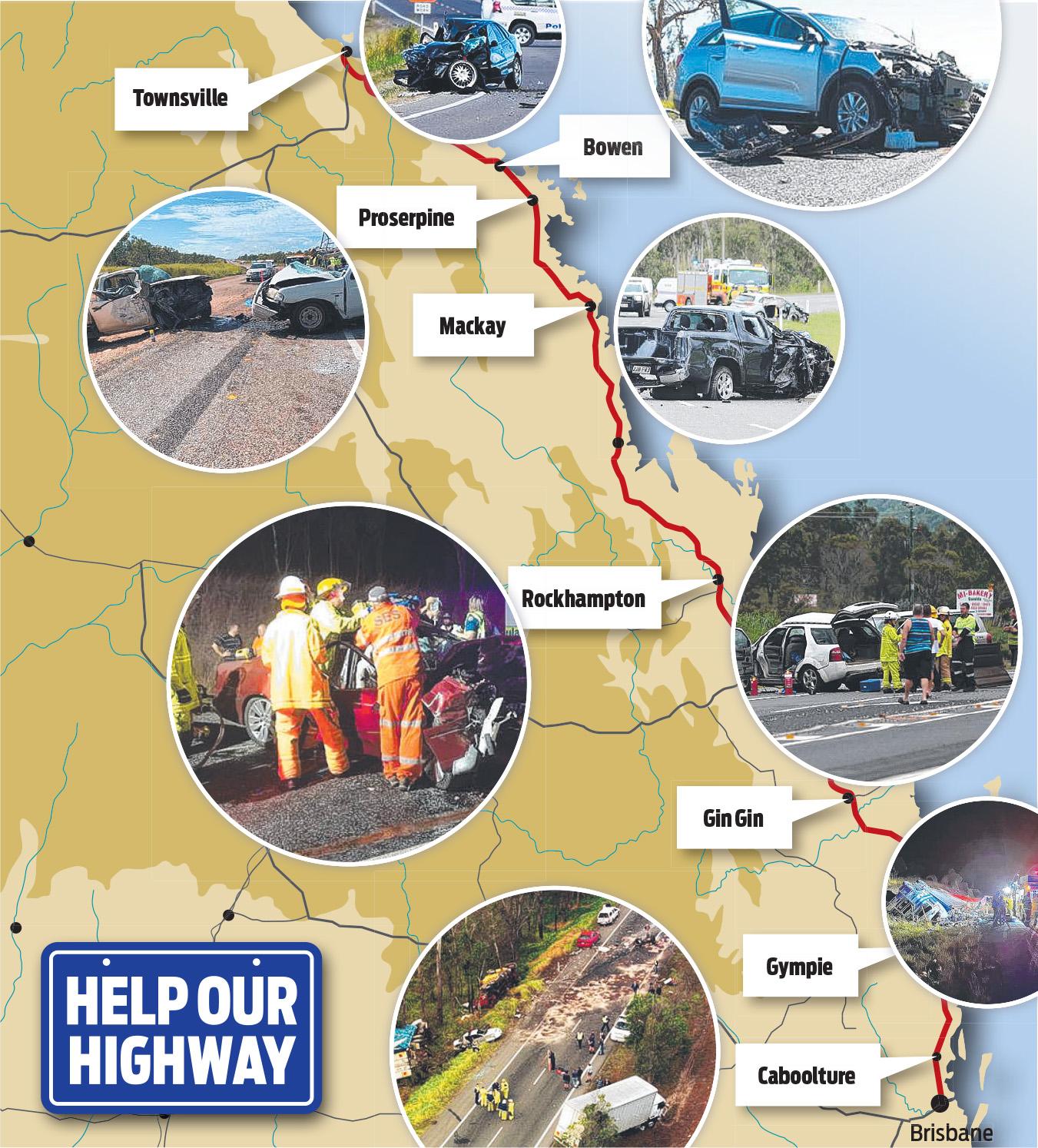 The Bruce Highway accounts for eight of Queensland's top 10 crash zones.