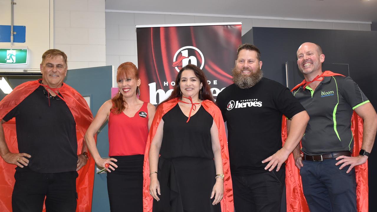 Celebrating the launch of Homemade Heroes is (from left) BB Print's Gary Bye, co-founder Jody Euler, BOQ Mackay City's Melissa Green, co-founder Jarryd Townson, and Bloom Accounting's Dallas Watt at Split Spaces. Picture: Tara Miko