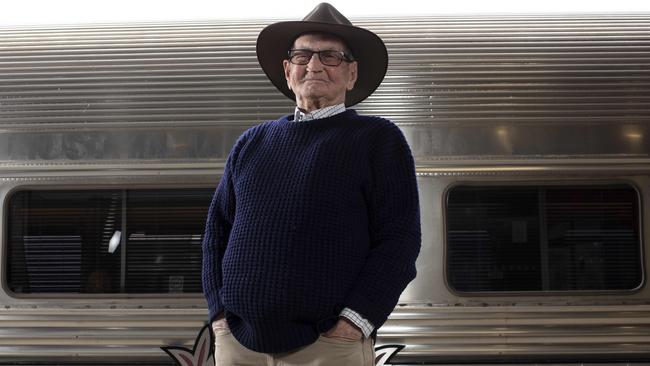 Edward Dowsett, 90, boarded The Ghan on Sunday for a long-awaited trip to Darwin. Picture: Emma Brasier