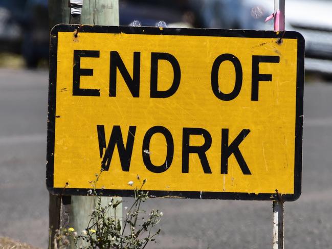 A suitably battered roadworks sign that might apply to many situations - resigning or being sacked from a job, the end of an onerous task, taking things easy, or even retirement. superannuation generic