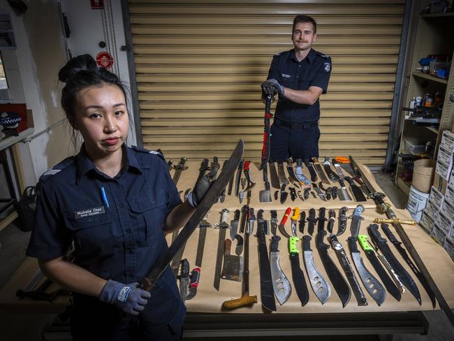 Officers have confiscated more than 14,000 weapons in the past year. Picture: Jake Nowakowski