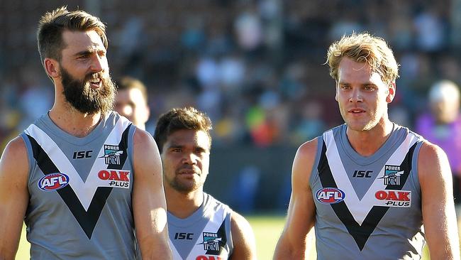 Justin Westhoff, left, and Jack Watts, right, may have already played their final game for the Power. Picture: Daniel Kalisz/Getty Images