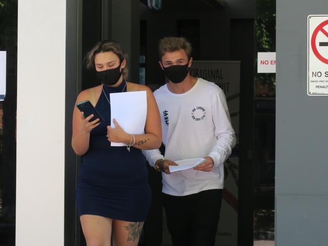 Kalisha Chidgey, 22, of The Entrance, and Barry Campbell, 20, of Blue Haven, leaving Wyong Local Court after pleading guilty to hoon offences. Picture: Richard Noone