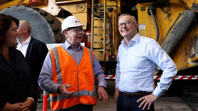 Anthony Albanese visiting Mount Thorley Warkworth mine in regional New South Wales during last year’s federal election campaign. Picture: Toby Zerna