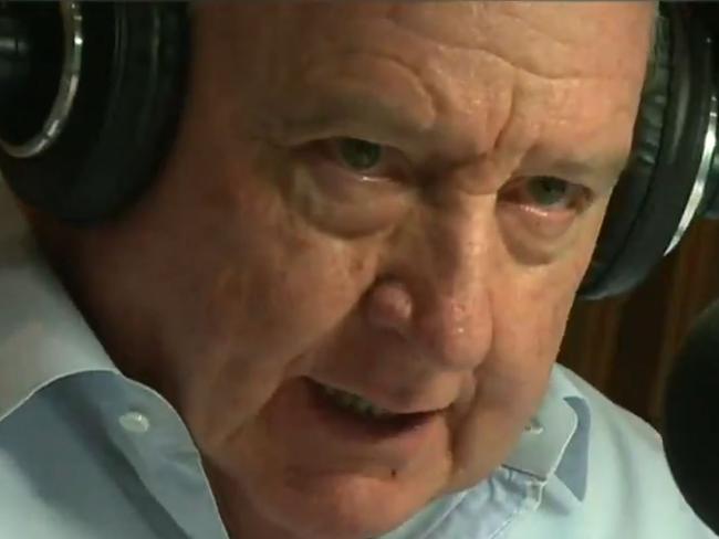 Veteran talk back radio broadcaster Alan Jones is pictured from his home studio on his last day before retirement. Picture: 2GB