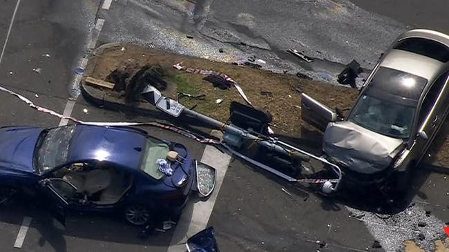 Lygon St / Elgin St Carlton car crash accident- chopper stills. Supplied: 7News