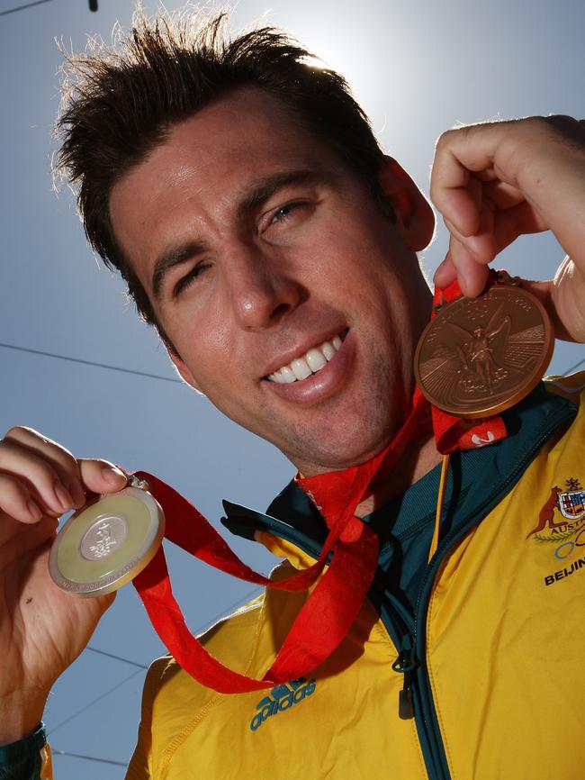 Grant with his medals after the Beijing 2008 Olympics. Picture: Kristian Dowling/Getty