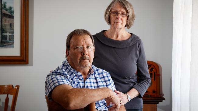 Bronte Higham with his wife Ricki at their Hallett Cove home. Picture: Matt Turner.