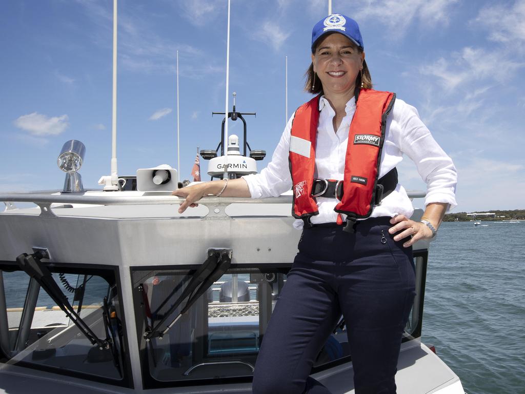 Queensland opposition LNP leader Deb Frecklington visits Volunteer Marine Rescue to announce a $25M pledge to replace the ageing marine rescue fleet. NCA NewsWire / Sarah Marshall