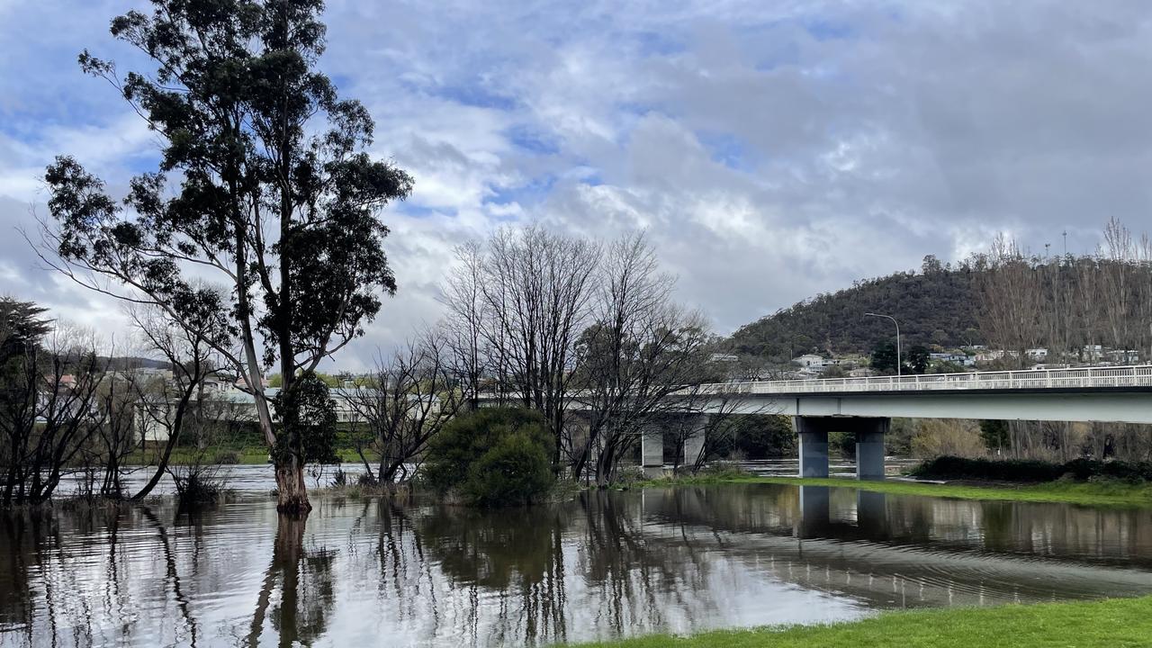 The Derwent River broke its banks near the Blair Street Bridge. Picture: Genevieve Holding